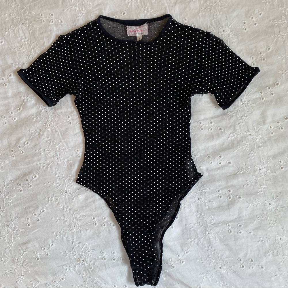 Sheer polka dot bodysuit